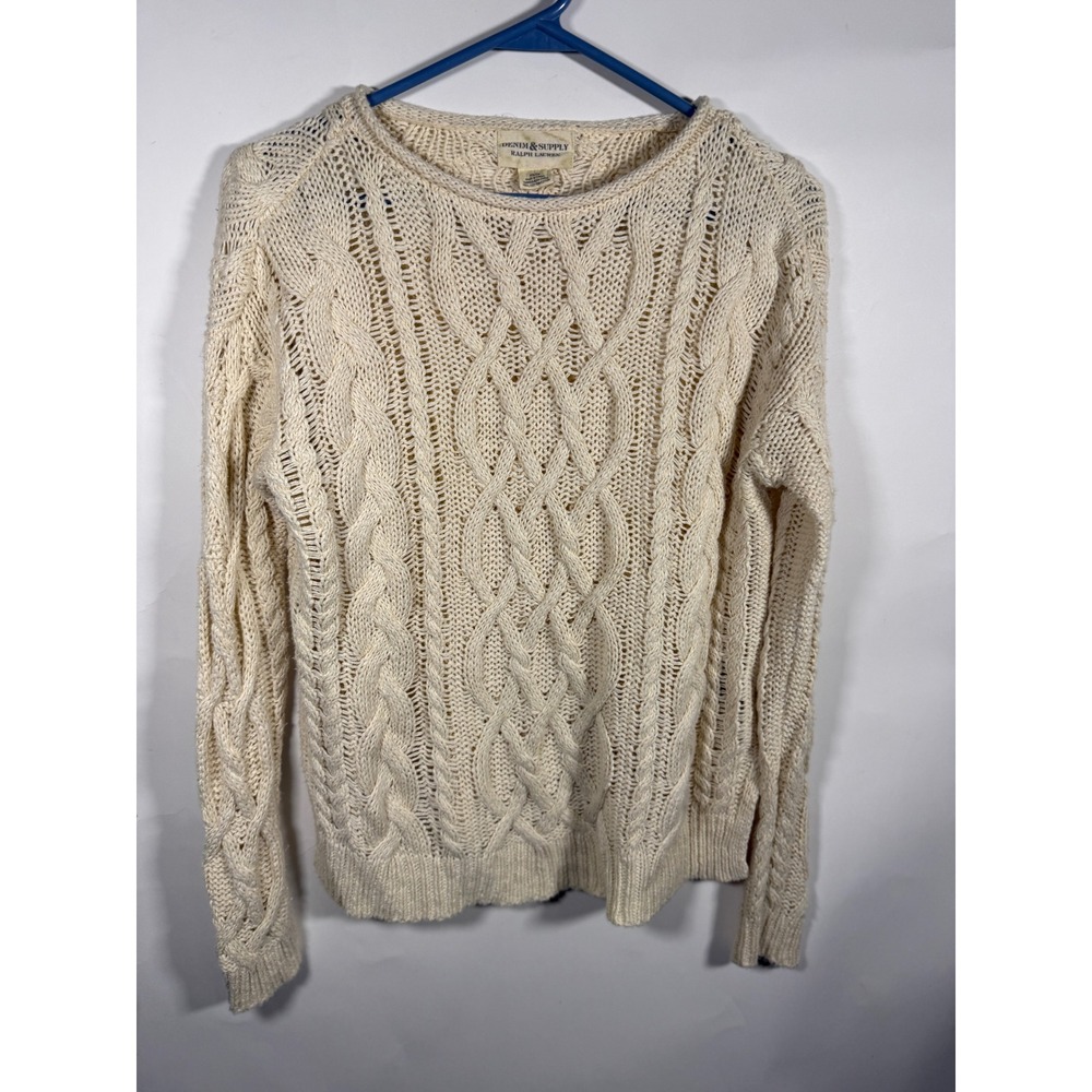 Denim & Supply Ralph‎ Lauren Cream Cable Knit Cotton Sweater XS Pullover Chunky